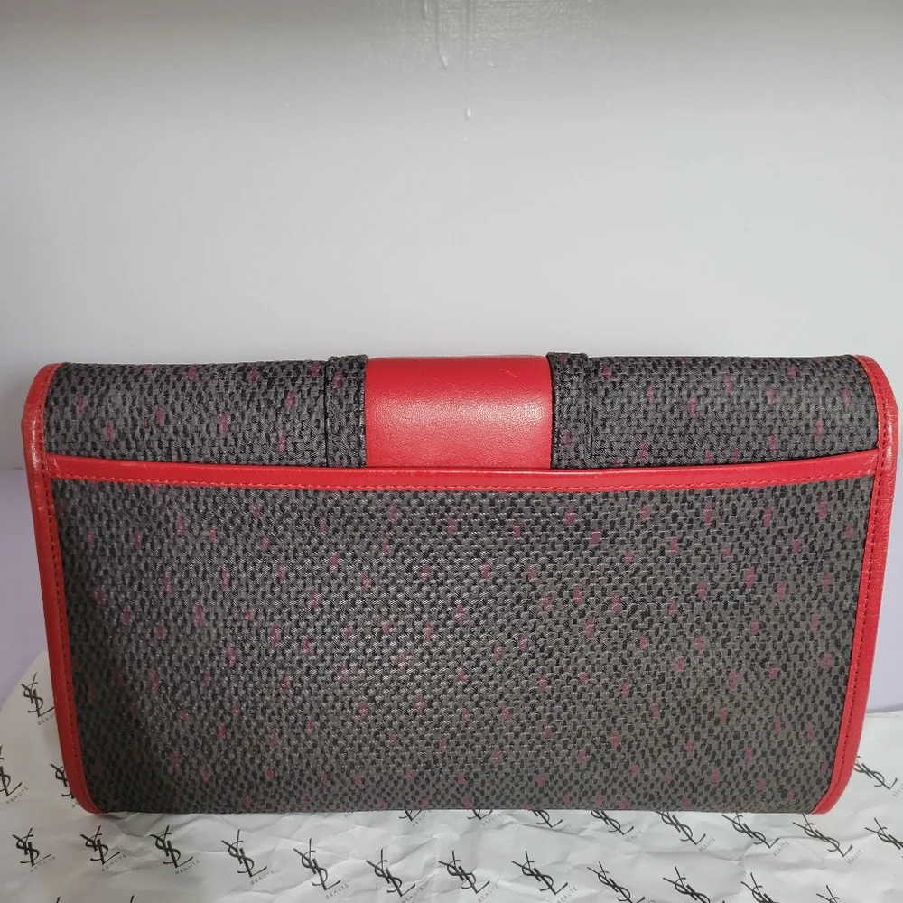 Yves Saint Laurent YSL Black Woven Flap Clutch Bag Red - Picture 4 of 10